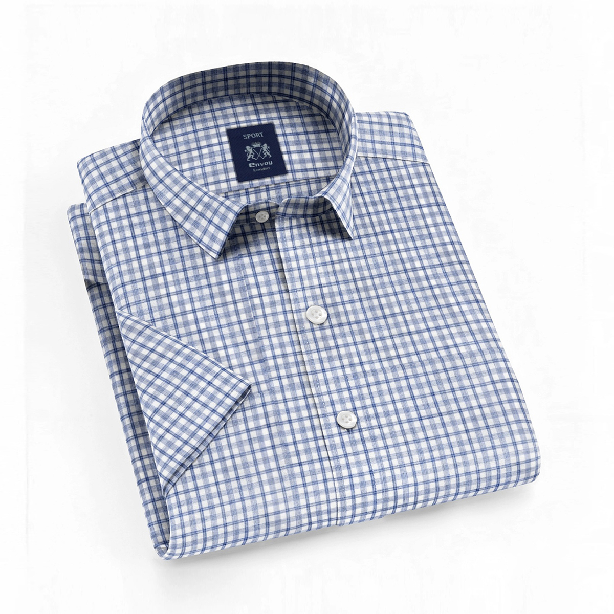 Envoy Sport Casual Wear Tailor Fit Men's Short Sleeve Bluish Grey Check Shirt