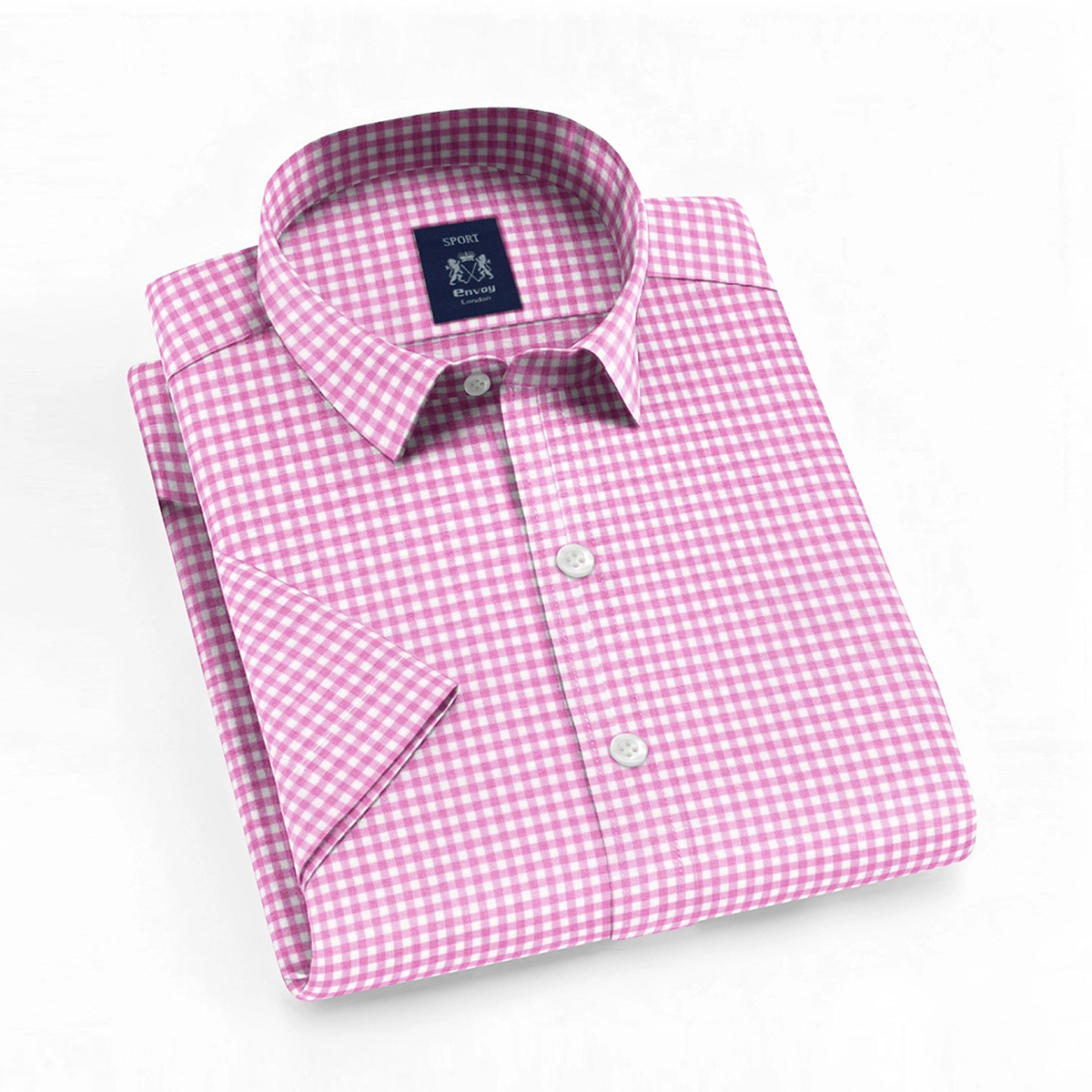Envoy Sport Casual Wear Tailor Fit Men's Short Sleeve Pink Check Shirt