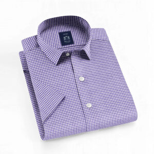 Envoy Sport Casual Wear Tailor Fit Men's Short Sleeve Purple Check Shirt