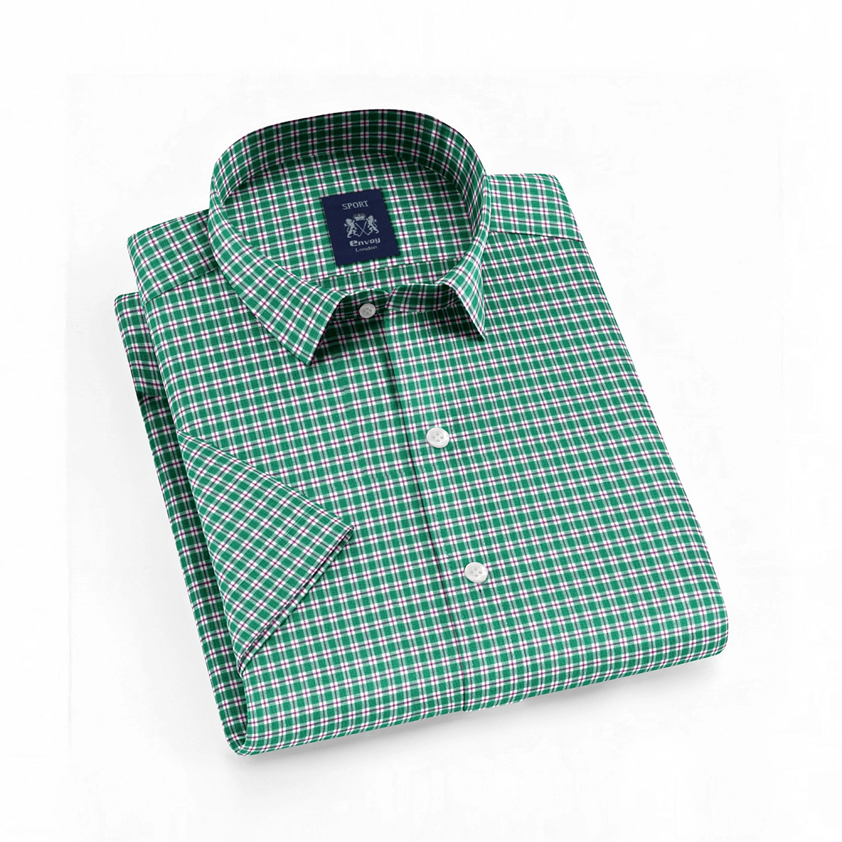 Envoy Sport Casual Wear Tailor Fit Men's Short Sleeve Bluish Green Check Shirt