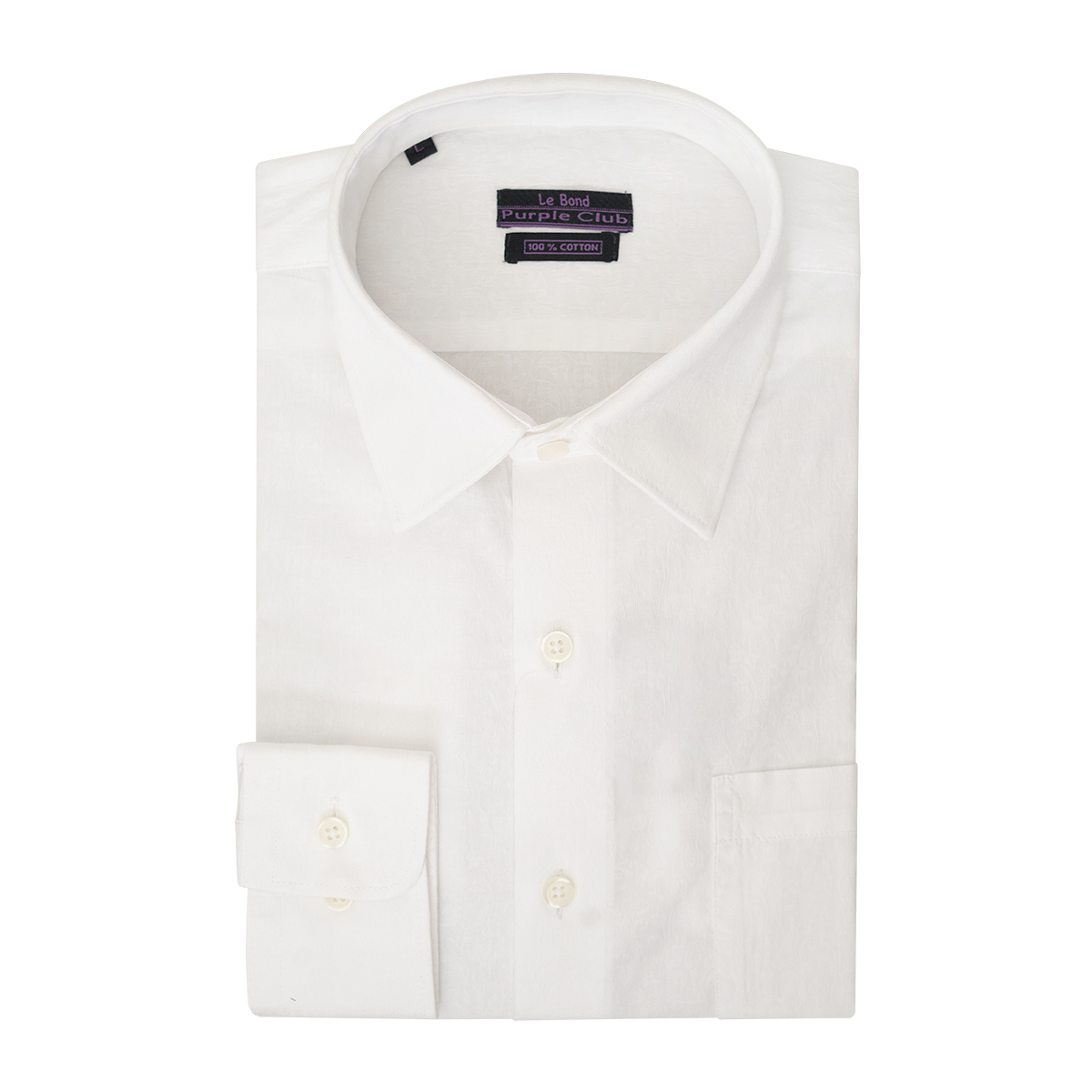 Le Bond Purple Club White Men’s Slim Fit Formal Wear Long Sleeve Shirt