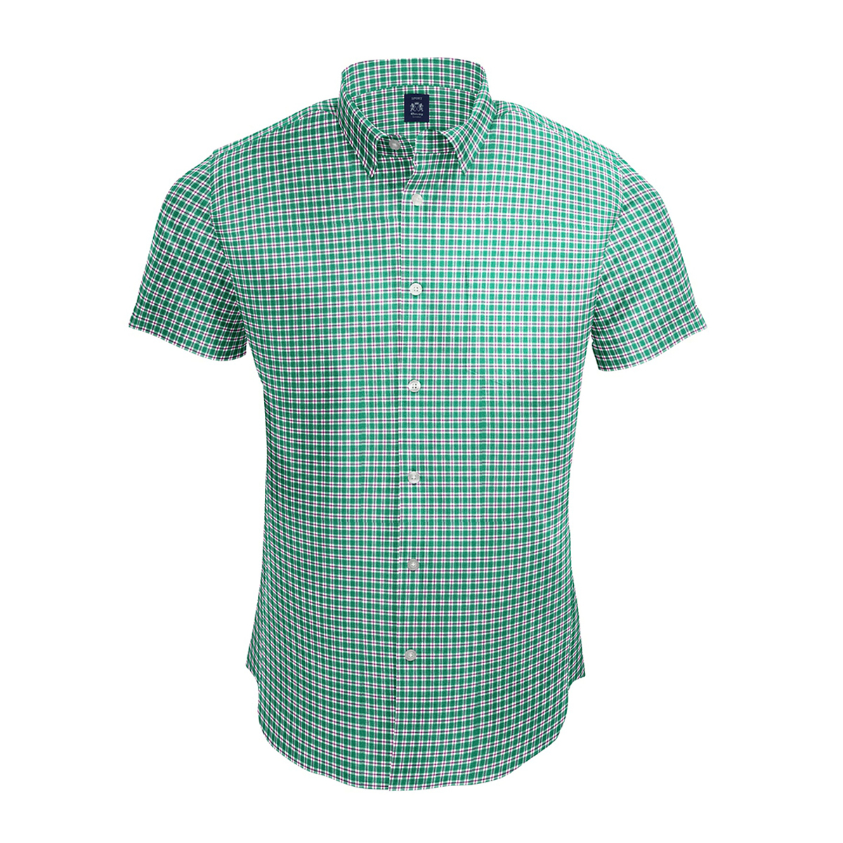 Envoy Sport Casual Wear Tailor Fit Men's Short Sleeve Bluish Green Check Shirt - Image 2