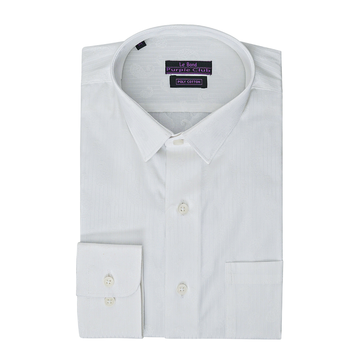 Le Bond Purple Club White Men’s Slim Fit Formal Wear Long Sleeve Shirt
