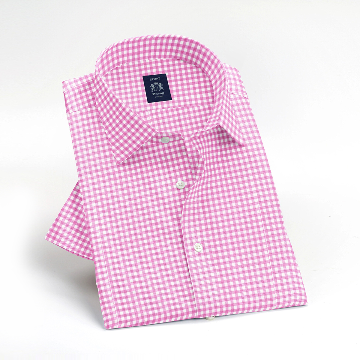 Envoy Sport Casual Wear Tailor Fit Men's Short Sleeve Pink Check Shirt - Image 3