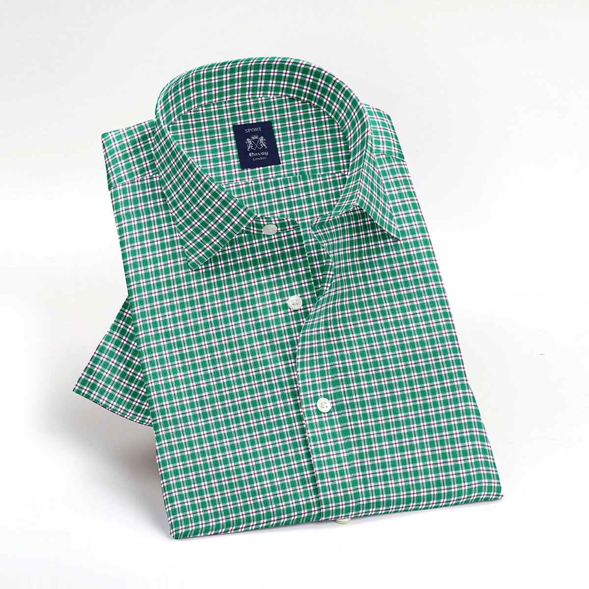 Envoy Sport Casual Wear Tailor Fit Men's Short Sleeve Bluish Green Check Shirt - Image 3