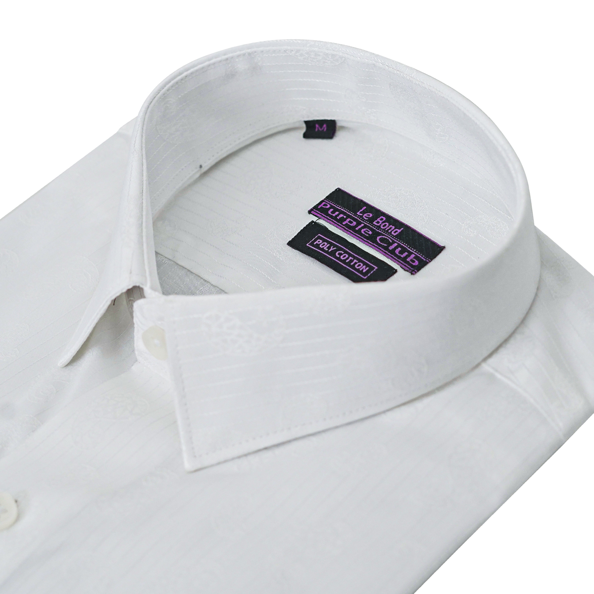 Le Bond Purple Club White Men’s Slim Fit Formal Wear Long Sleeve Shirt - Image 2