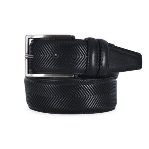 Envoy Luxury Full-Grain Leather Stripe Design Formal Black Men's Belt