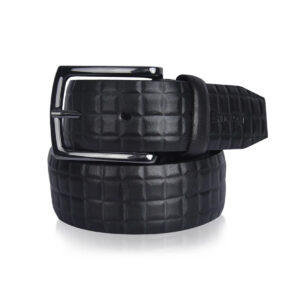 Envoy Classic Men’s Full-grain Leather Formal Black Belt with Embossed Logo