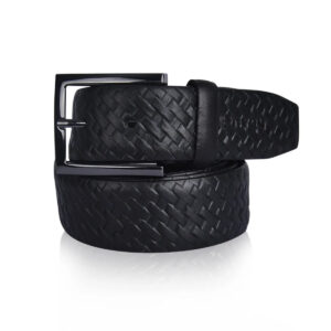 Envoy Classic Men’s Full-grain Leather Formal Black Belt with Embossed Logo