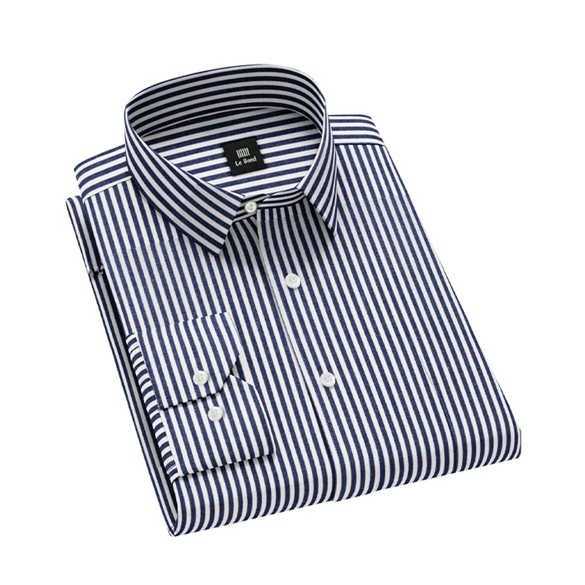 Le Bond Gold Line Grey White Striped Shirt Tailor Fit Long Sleeve Men’s Shirt