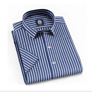 LB Sport Blue Stripe Men’s Slim Fit Casual Short Sleeve Shirt