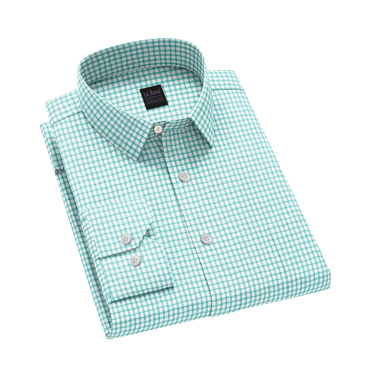 Le Bond Purple Club Green Men’s Slim Fit Formal Wear Long Sleeve Shirt