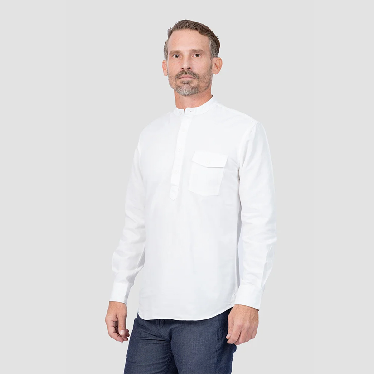 Envoy Sport Men’s Casual Tailor Fit Shirt Tunic Collar White