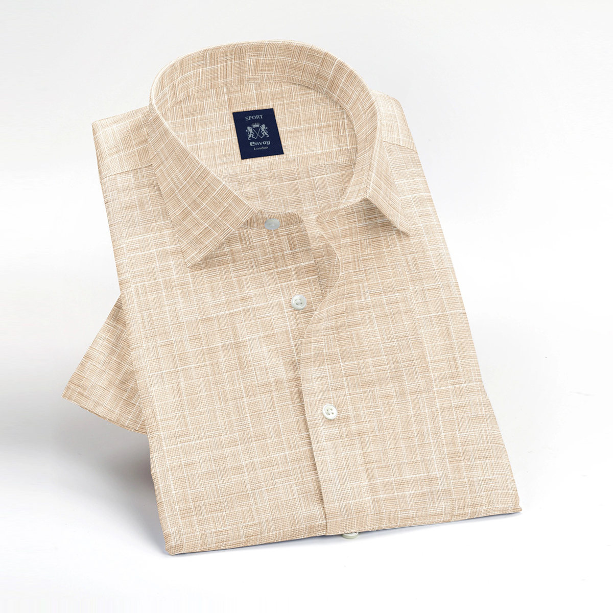Envoy Sport Beige Tailor-Fit Short Sleeve Men’s Shirt - Image 2