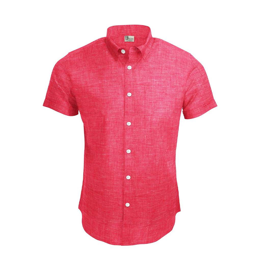 LB Leisure Men’s Pink Regular Fit Short Sleeve Shirt - Image 3