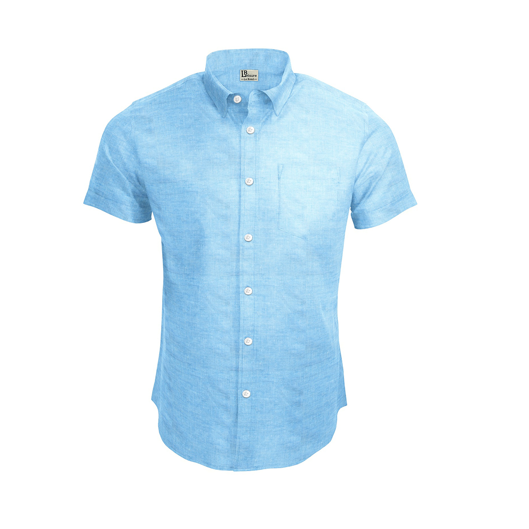 LB Leisure Men’s Light Blue Regular Fit Short Sleeve Shirt - Image 2