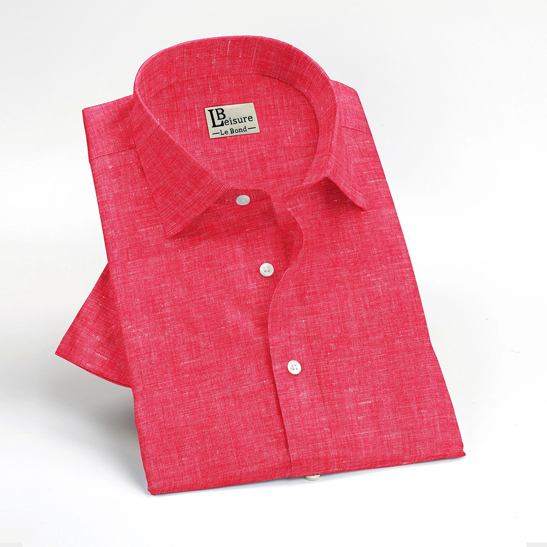 LB Leisure Men’s Pink Regular Fit Short Sleeve Shirt - Image 2