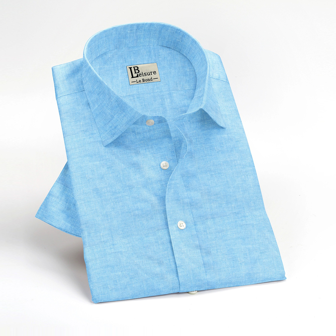 LB Leisure Men’s Light Blue Regular Fit Short Sleeve Shirt - Image 3