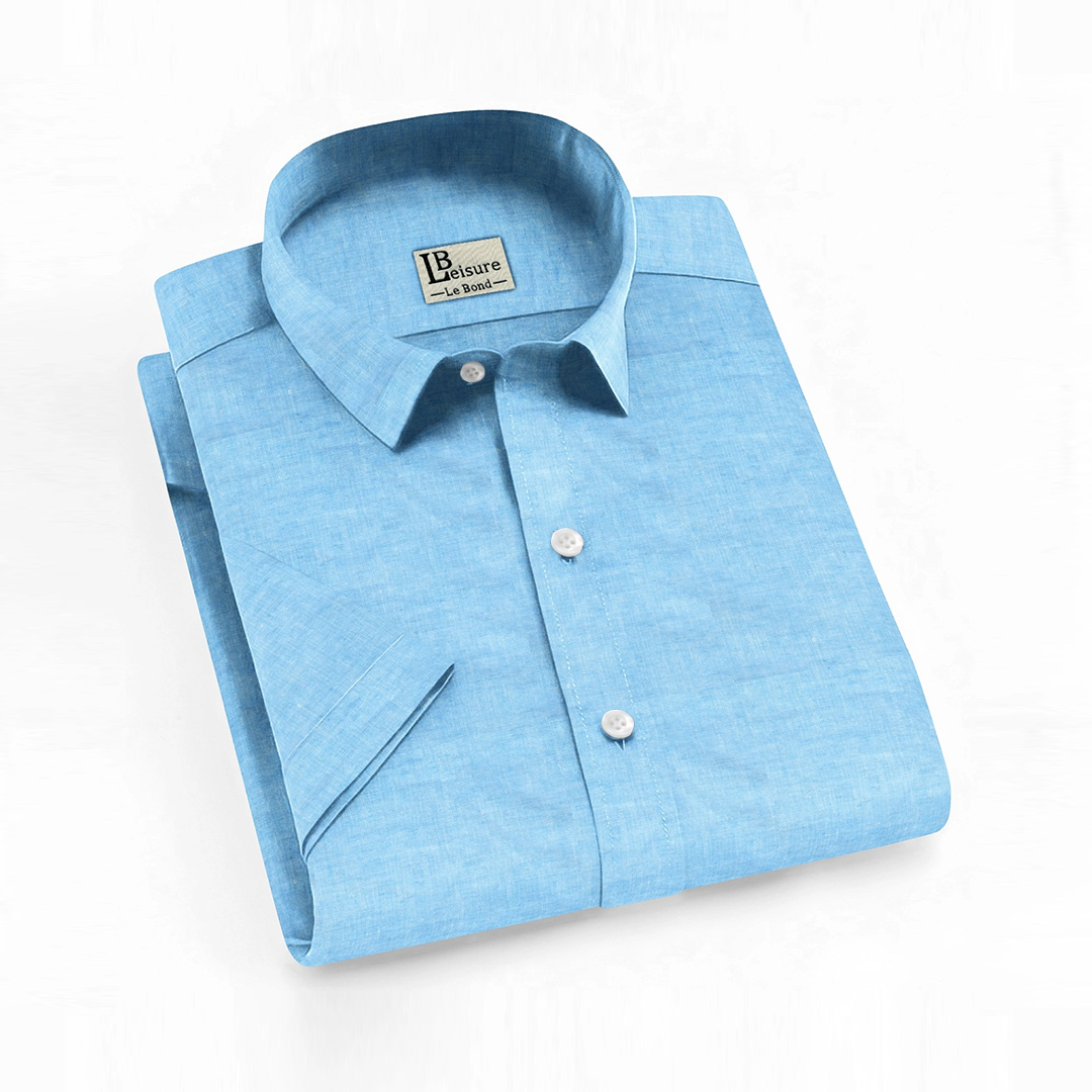 LB Leisure Men’s Light Blue Regular Fit Short Sleeve Shirt