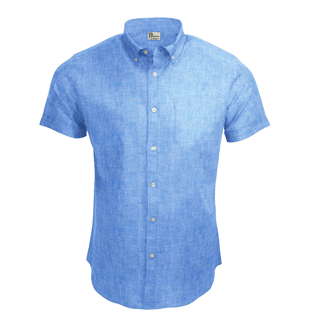 LB Leisure Men’s Blue Regular Fit Short Sleeve Shirt - Image 3