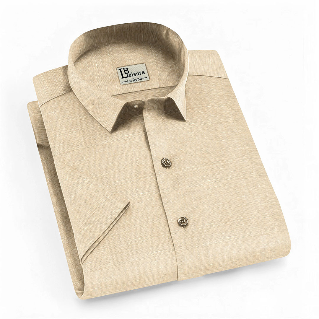 LB Leisure Men’s Beige Regular Fit Short Sleeve Shirt