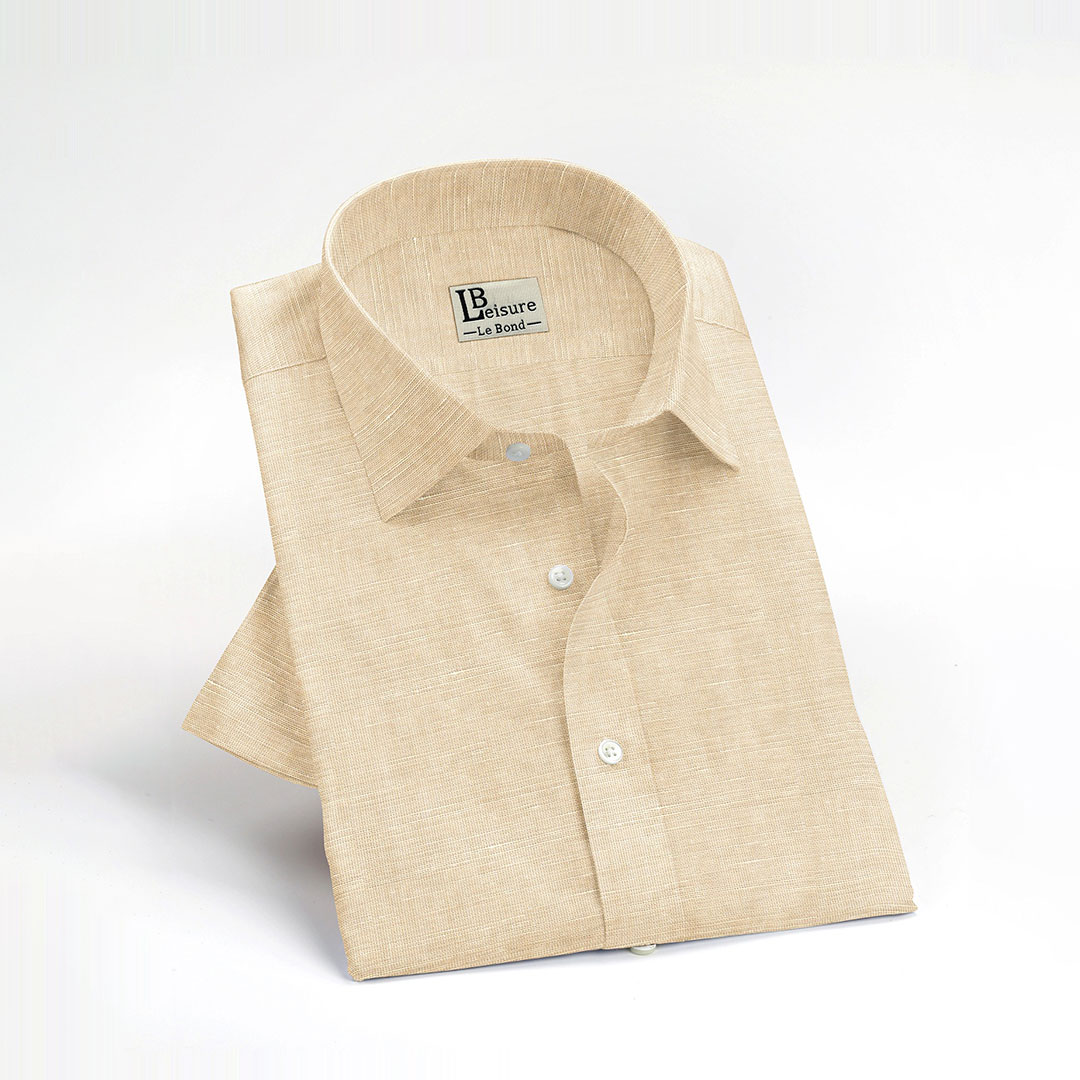 LB Leisure Men’s Beige Regular Fit Short Sleeve Shirt - Image 2