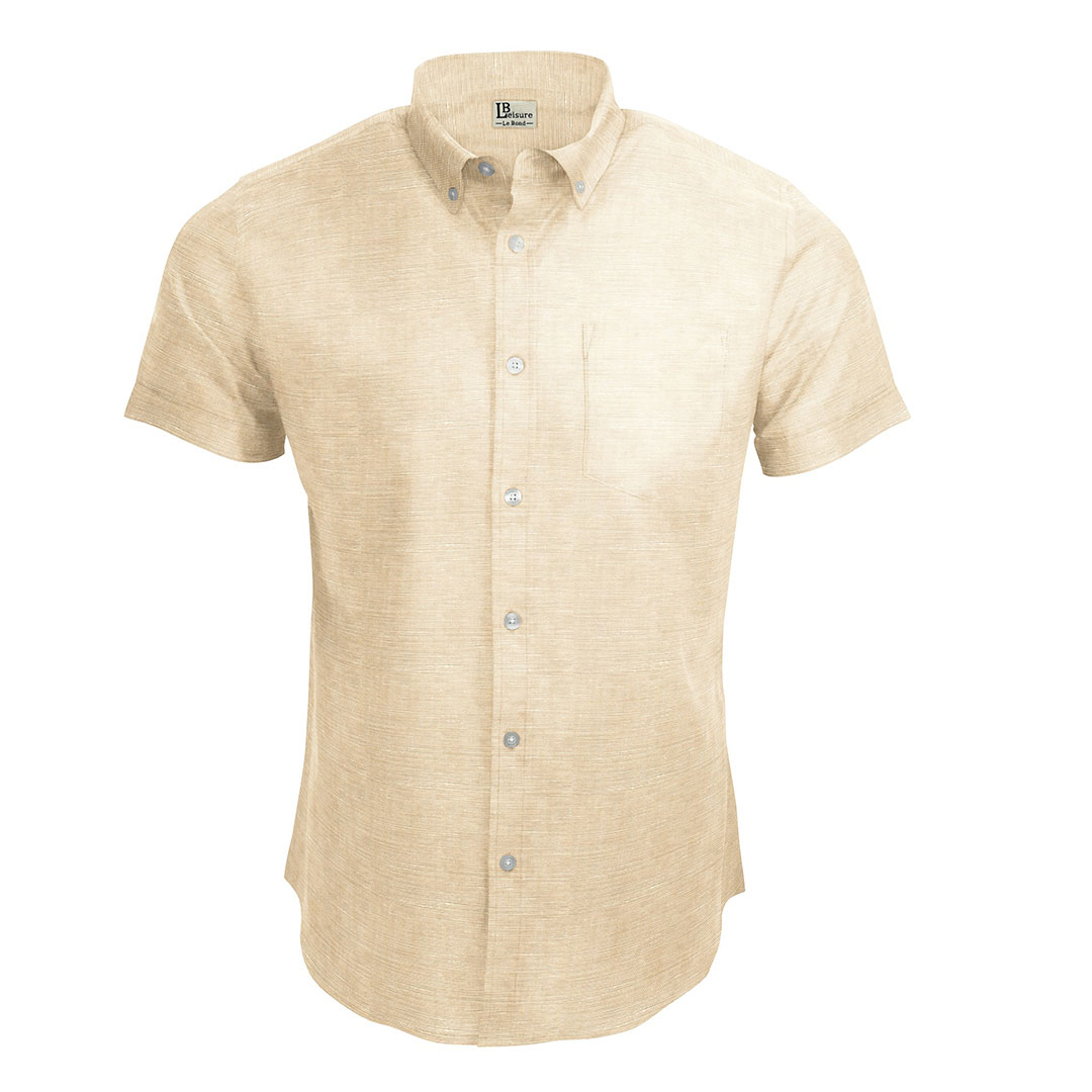 LB Leisure Men’s Beige Regular Fit Short Sleeve Shirt - Image 3