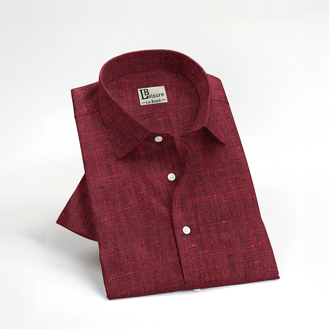 LB Leisure Men’s Maroon Regular Fit Short Sleeve Shirt - Image 2