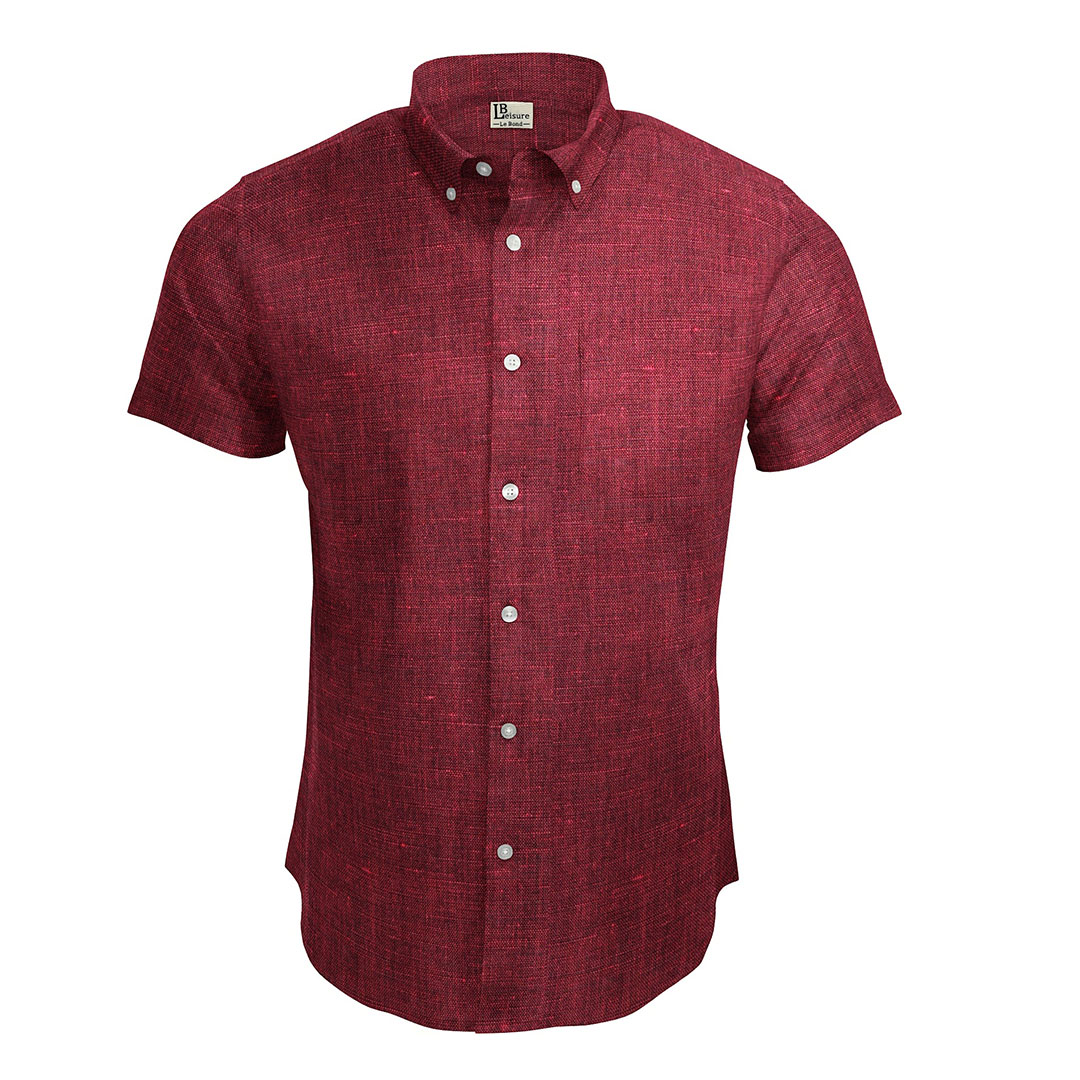 LB Leisure Men’s Maroon Regular Fit Short Sleeve Shirt - Image 3