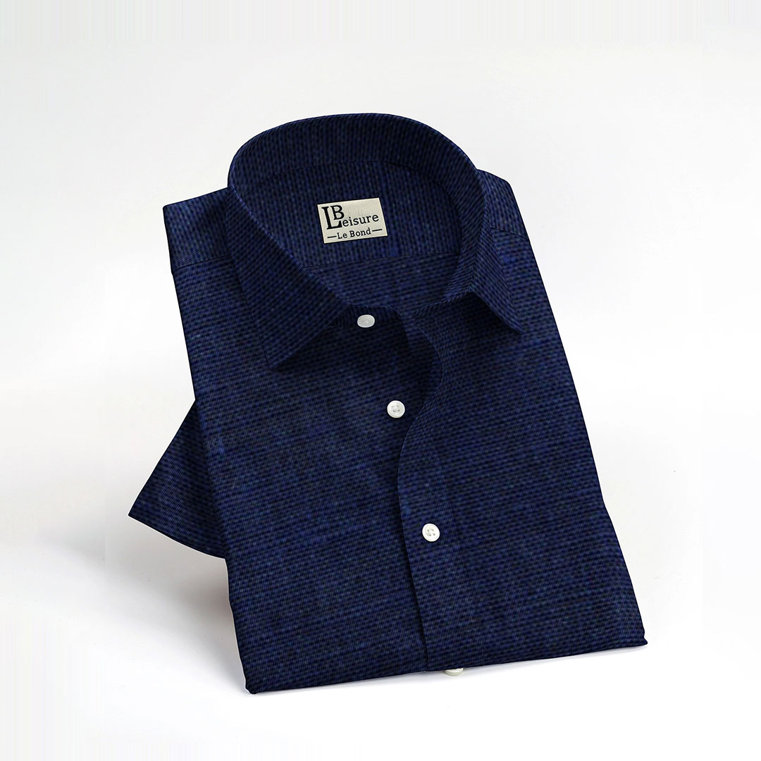 LB Leisure Men’s Dark Blue Regular Fit Short Sleeve Shirt - Image 2