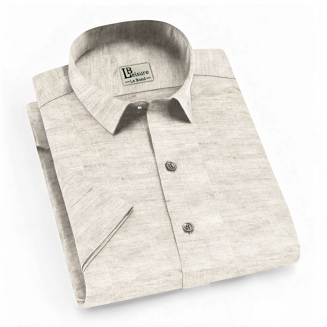 LB Leisure Men’s Ecru Regular Fit Short Sleeve Shirt