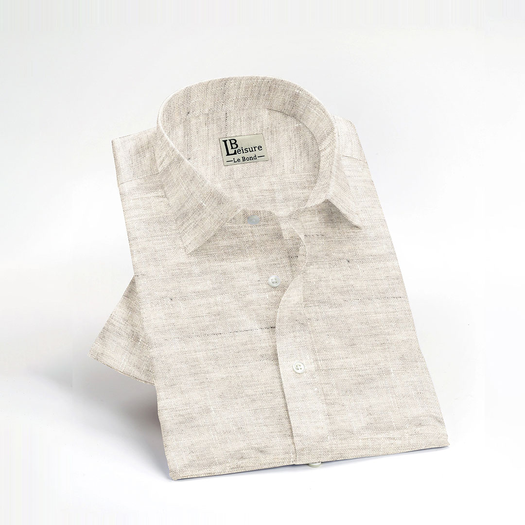 LB Leisure Men’s Ecru Regular Fit Short Sleeve Shirt - Image 2