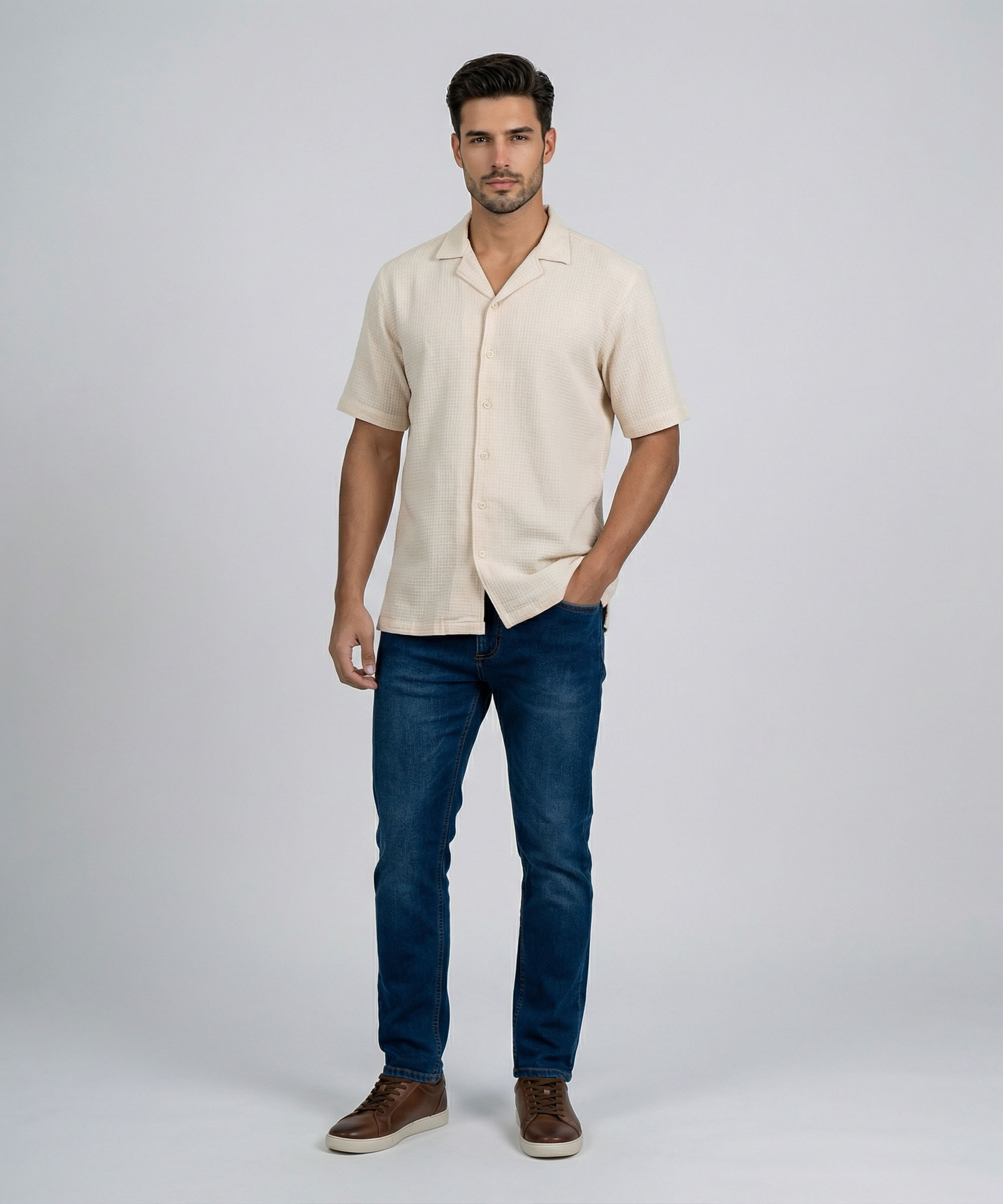 Envoy Sport Men’s Cream Tailor Fit Shirt - Image 2