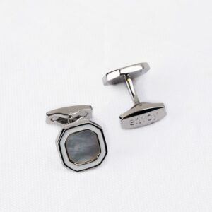 Envoy Classic Men’s Nickel Plated Silver Pearl Octet Cufflinks