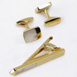 Envoy Classic Men’s Nickel Plated Gunmetal Wave Edge Cufflinks With Tie Pin