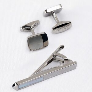 Envoy Classic Men’s Nickel Plated Silver Twilight Opulence Cufflinks With Tie Pin