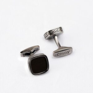 Envoy Classic Men’s Nickel Plated Silver Obsidian Crest Cufflinks