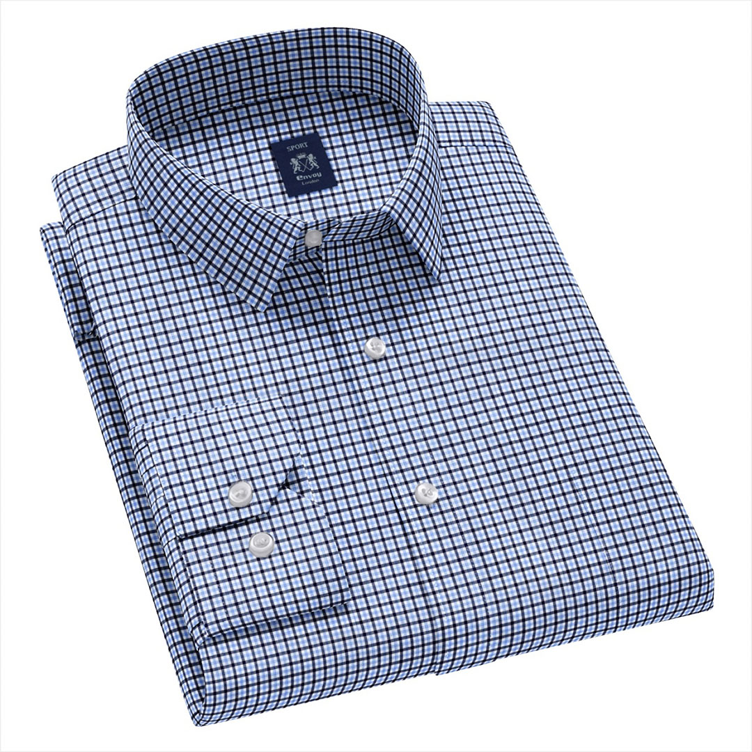 Envoy Sport Men’s Blue Tailor Fit Long Sleeve Check Shirt