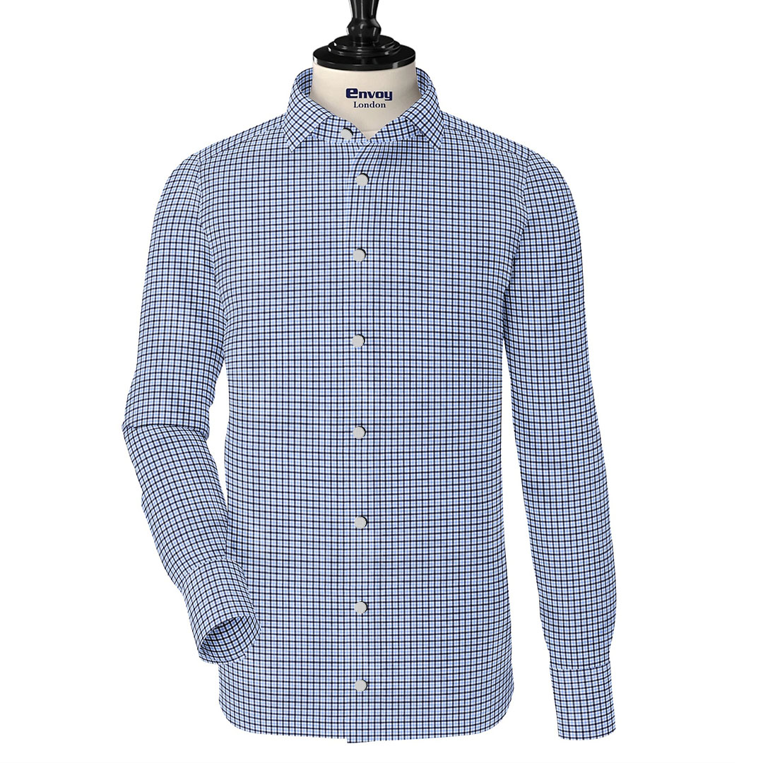 Envoy Sport Men’s Blue Tailor Fit Long Sleeve Check Shirt - Image 3
