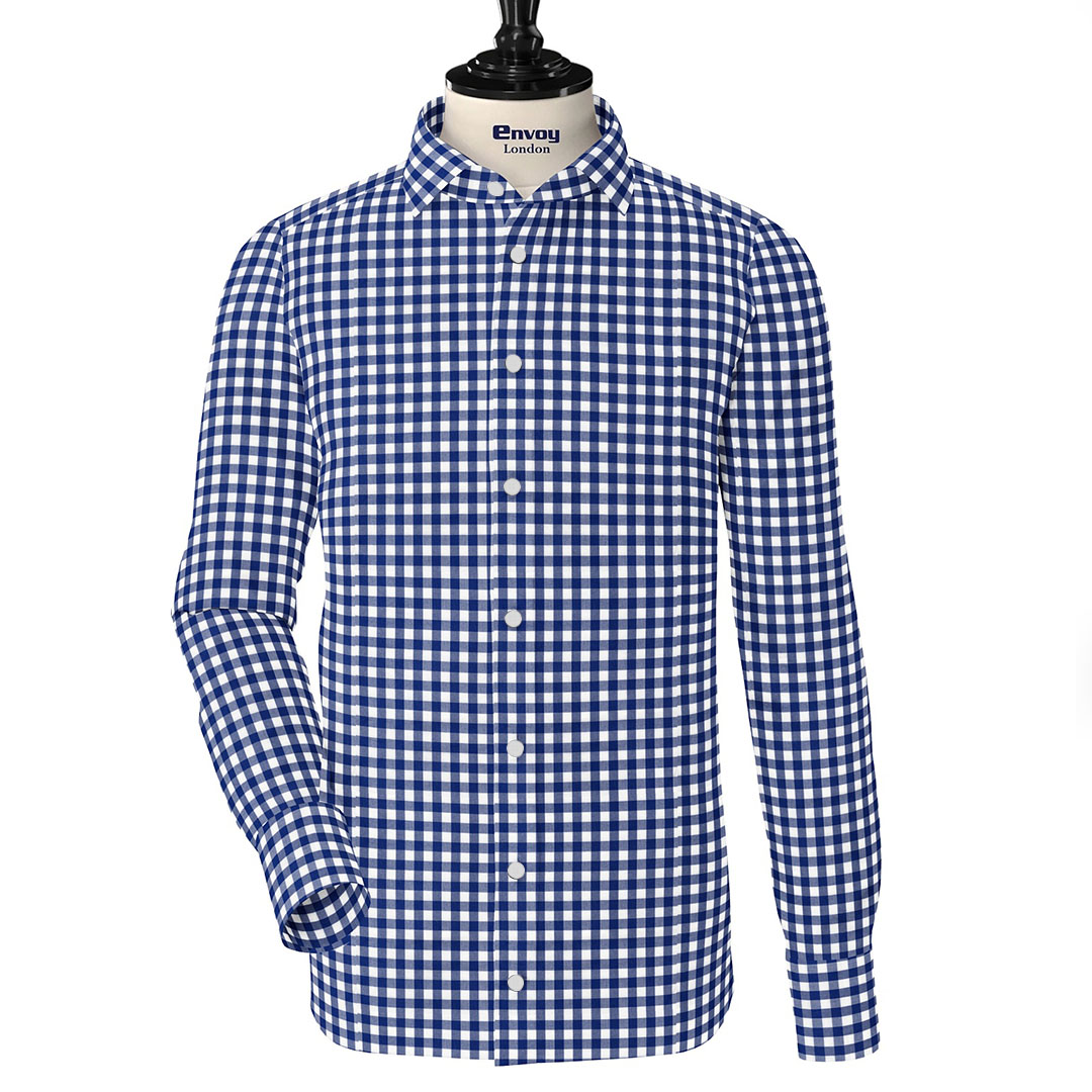 Envoy Sport Men’s Blue Tailor Fit Long Sleeve Check Shirt - Image 3
