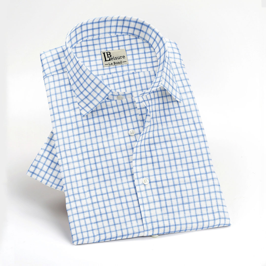 LB Leisure Men’s Blue Regular Fit Short Sleeve Check Shirt - Image 2