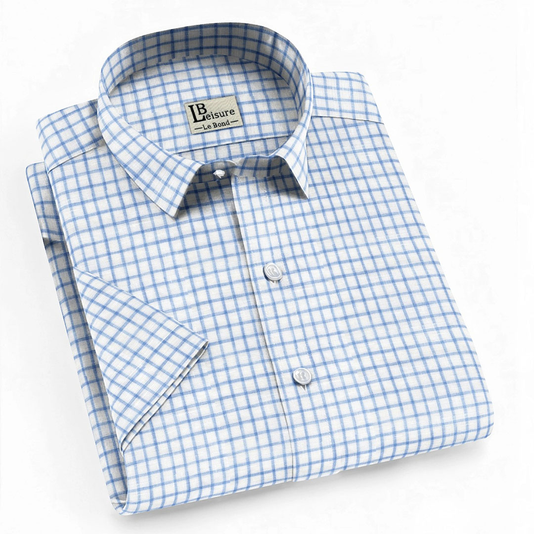 LB Leisure Men’s Blue Regular Fit Short Sleeve Check Shirt