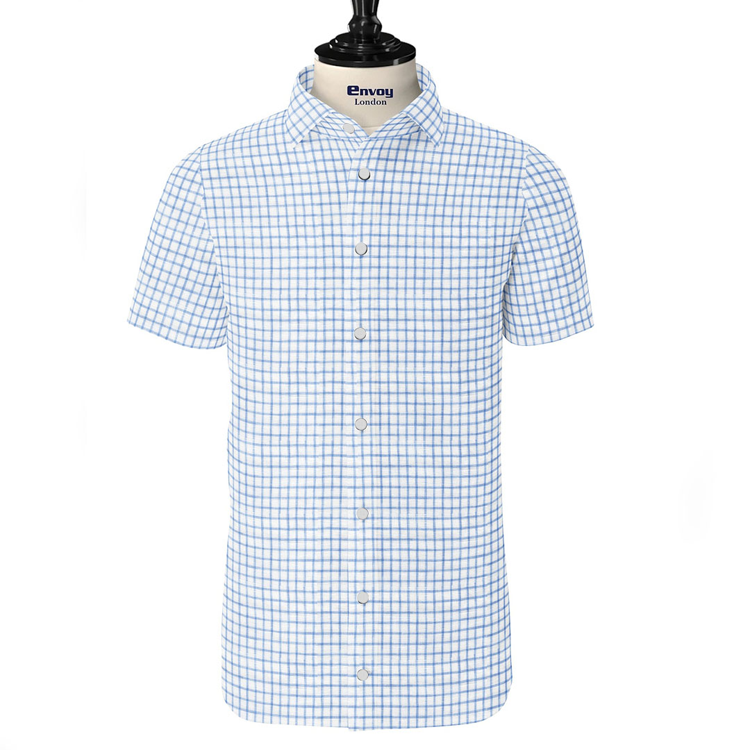 LB Leisure Men’s Blue Regular Fit Short Sleeve Check Shirt - Image 3