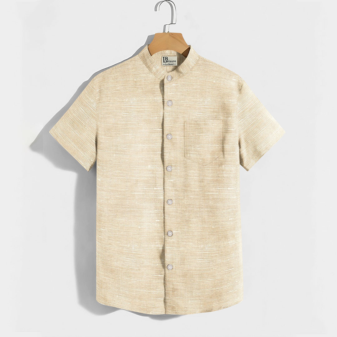 LB Leisure Men’s Beige Regular Fit Short Sleeve Shirt - Image 2