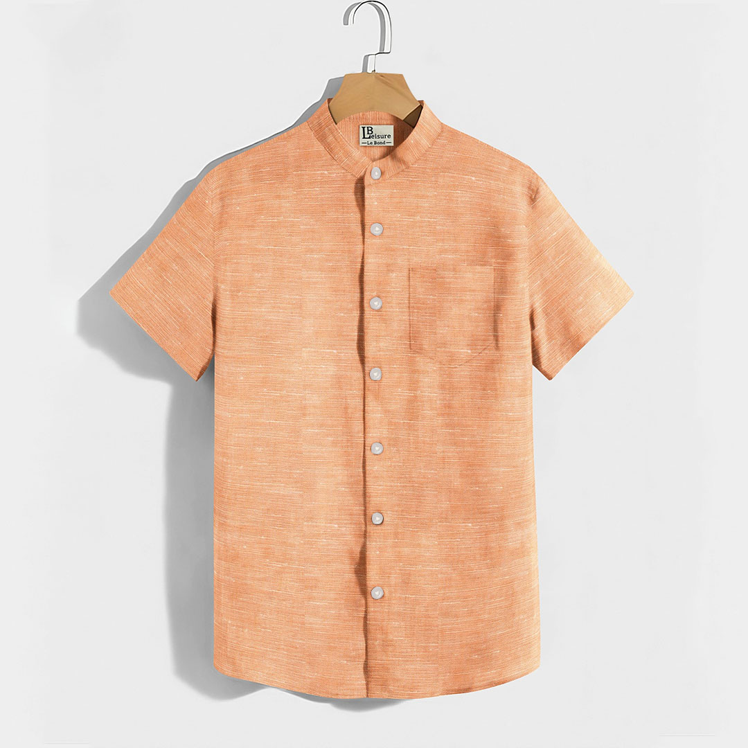 LB Leisure Men’s Peach Regular Fit Short Sleeve Shirt - Image 2