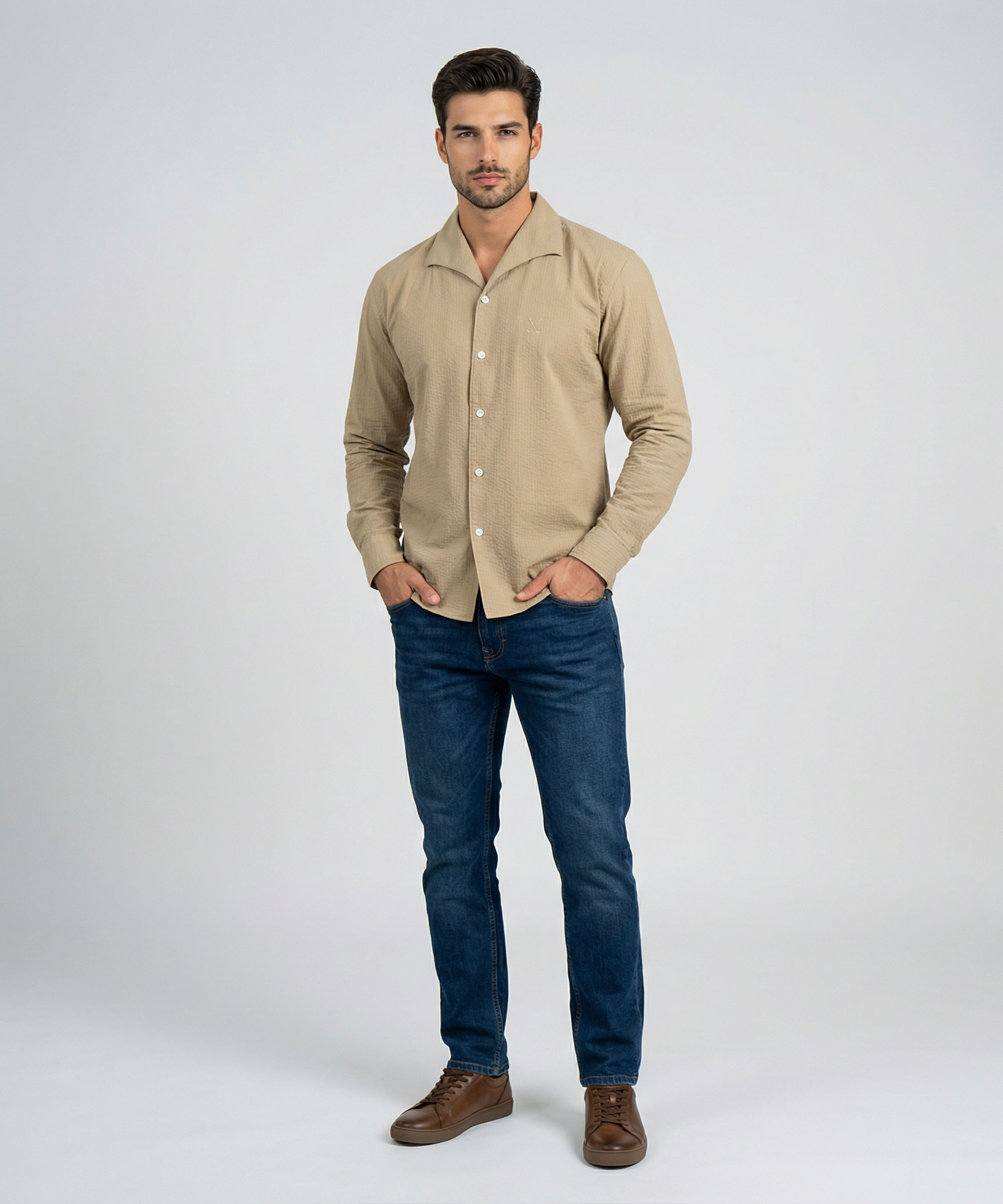 Envoy Sport Men’s Beige Tailor Fit Shirt - Image 2