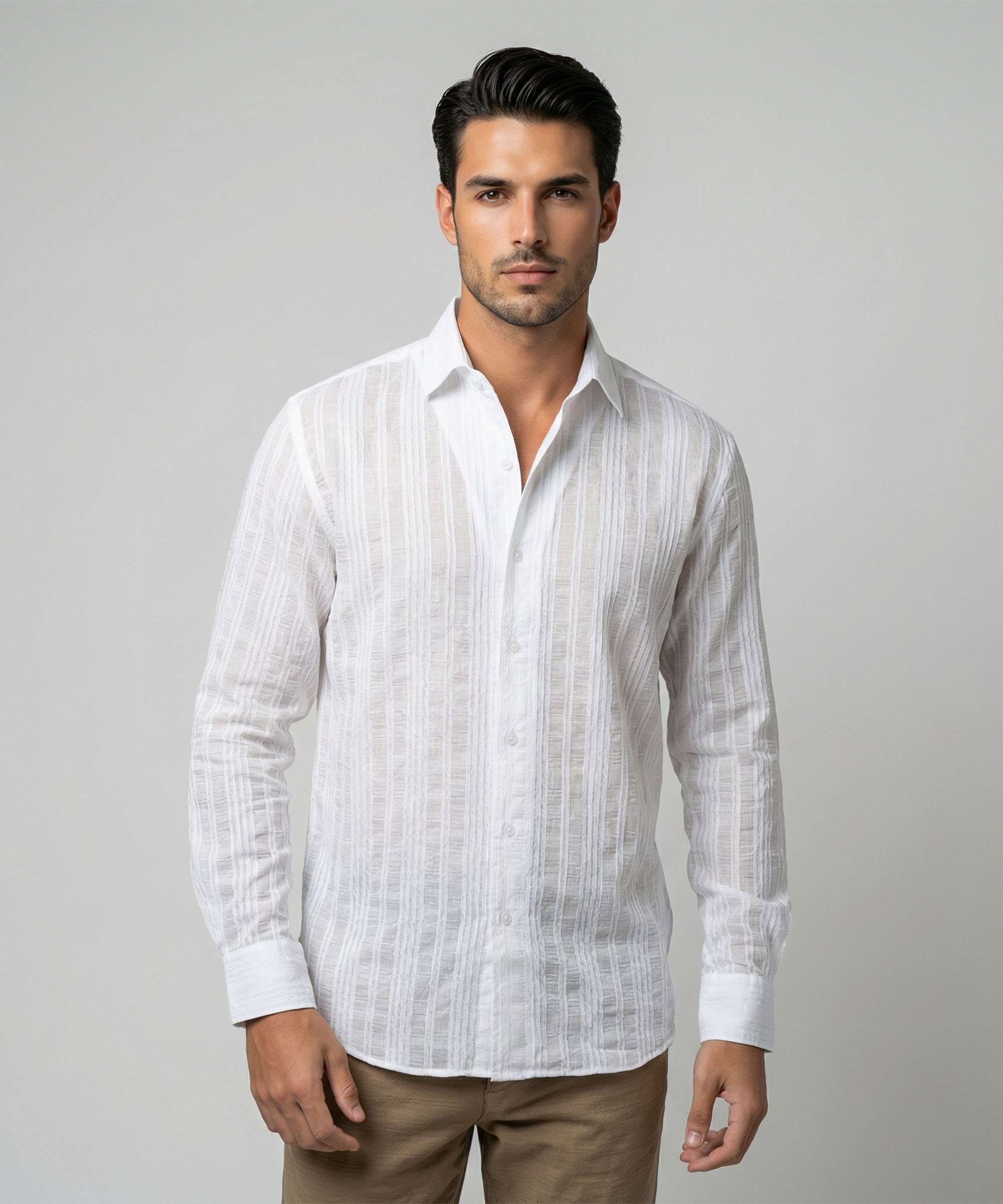 FH Men’s White Striped Design Tailor Fit Shirt