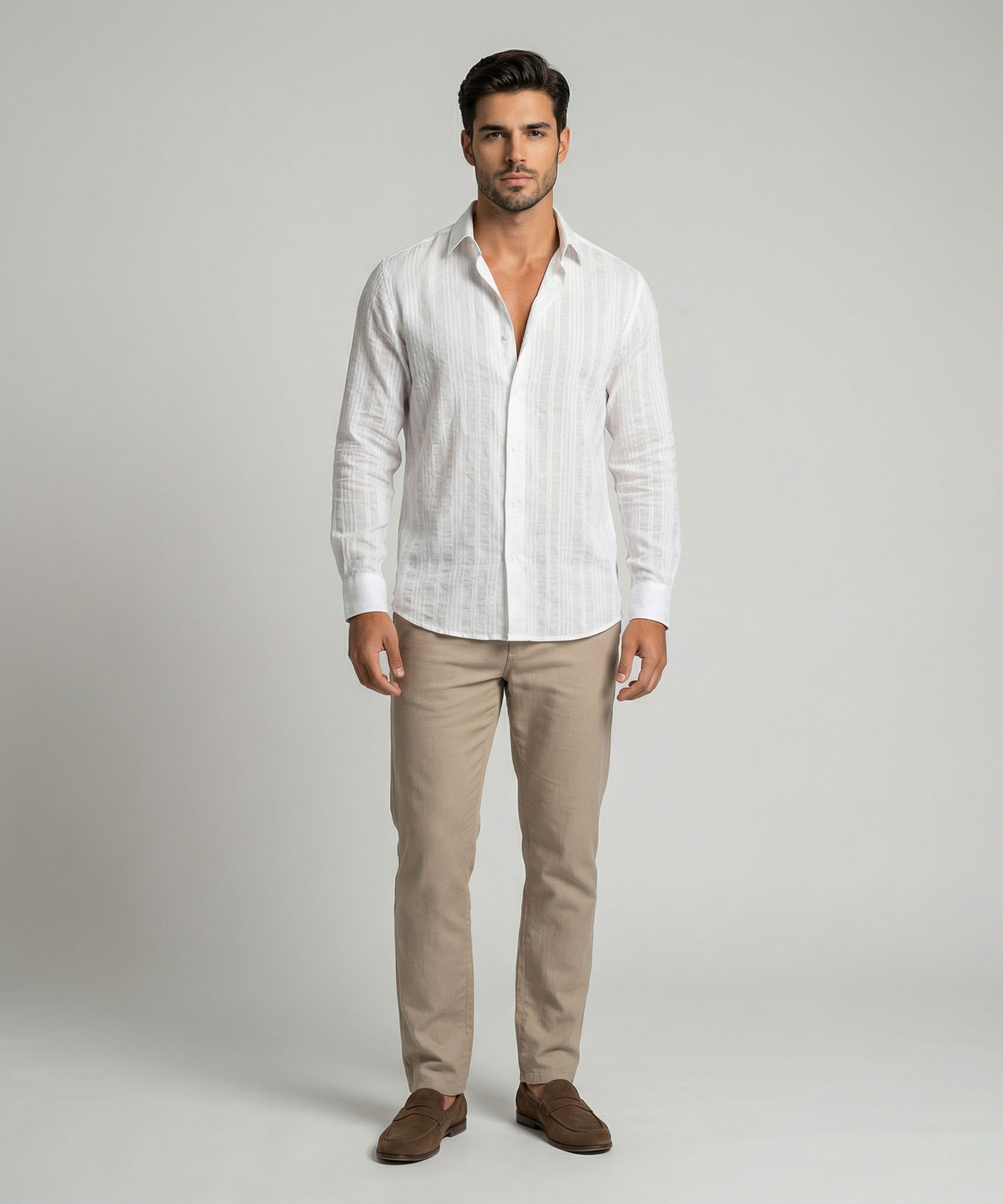 FH Men’s White Striped Design Tailor Fit Shirt - Image 3