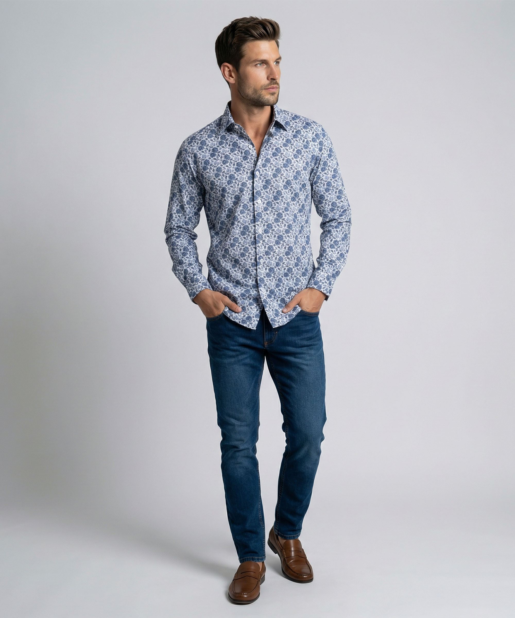 Envoy Italy Men’s Blue Floral Design Tailor Fit Shirt - Image 2