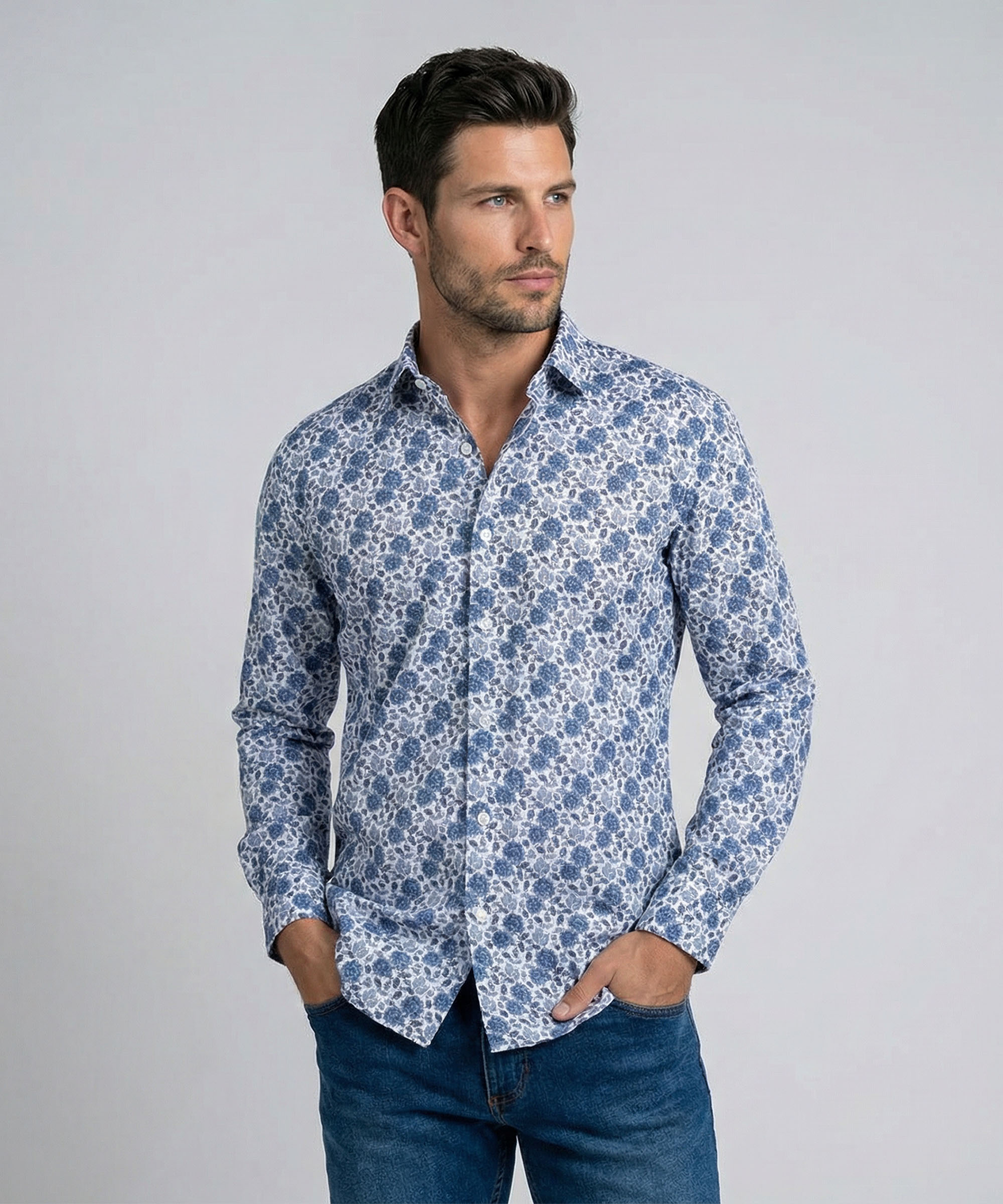 Envoy Italy Men’s Blue Floral Design Tailor Fit Shirt